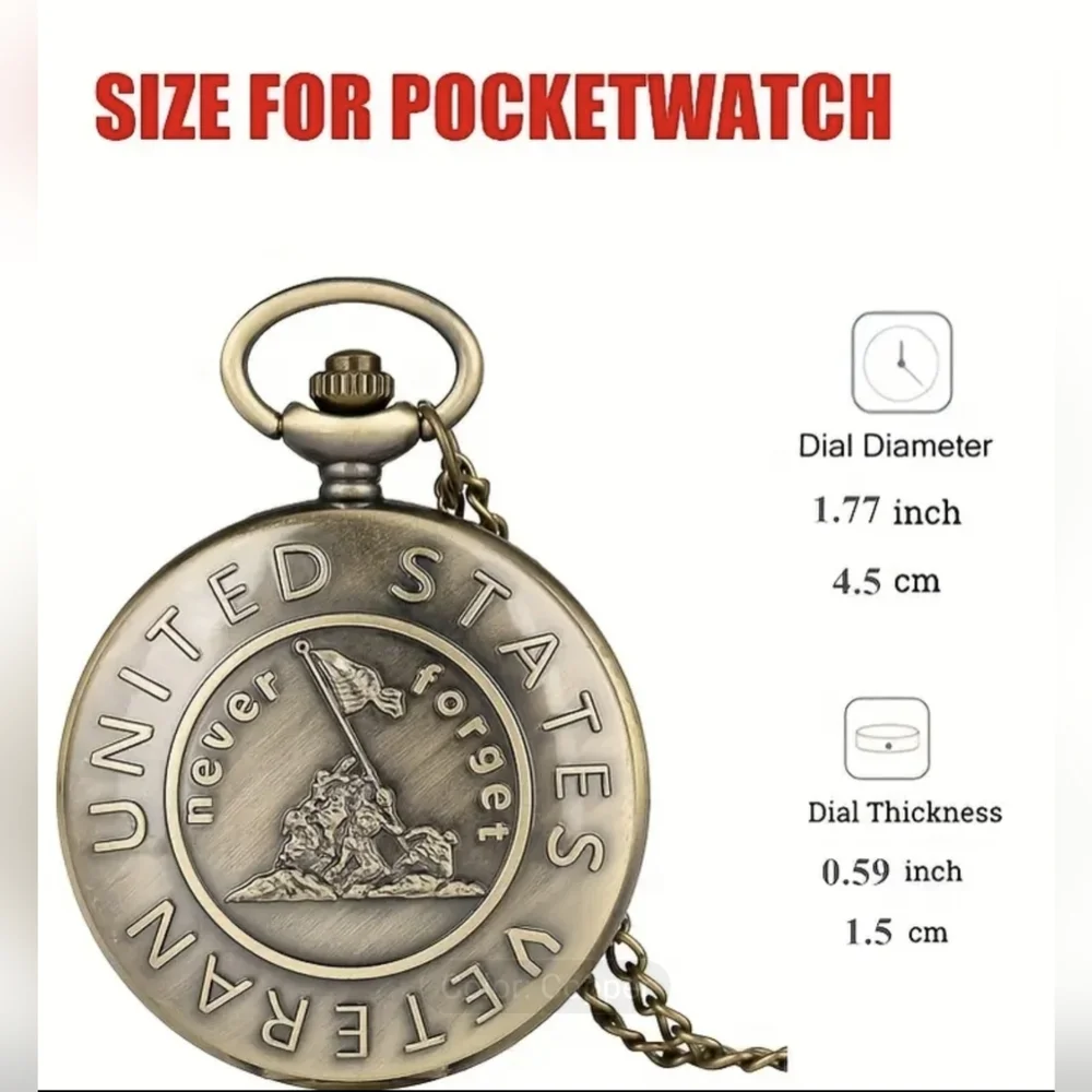 New Vintage Style Copper Pocket Watch, United States Veterans, T1MISB4F